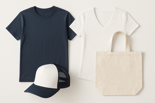 2 custom t-shirts, trucker hat and tote bag sample