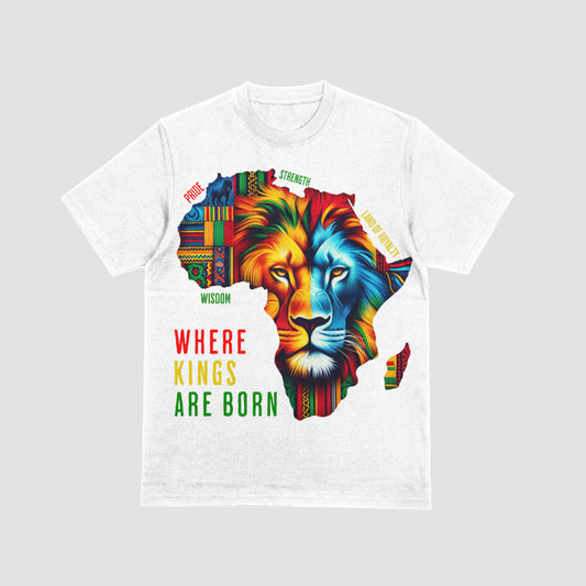 Where Kings Are Born - Lion Face on the African Continent T-Shirt