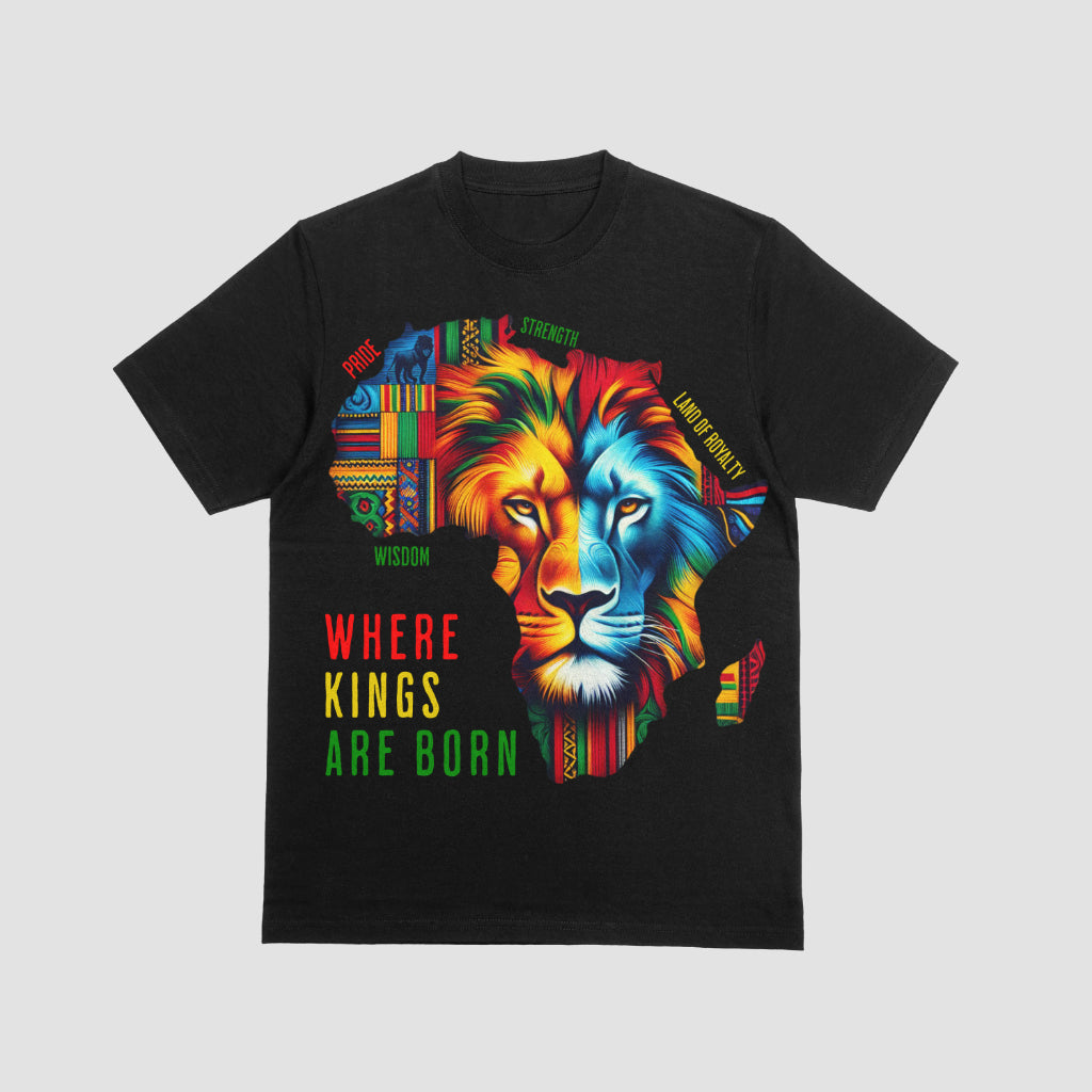 Where Kings Are Born - Lion Face on the African Continent T-Shirt