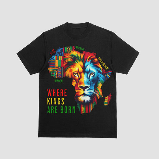 Where Kings Are Born - Lion Face on the African Continent T-Shirt